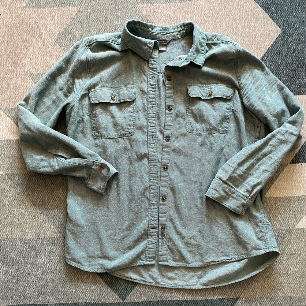 Eddie Bauer cotton/tencel flannel shirt, Women’s L, Green